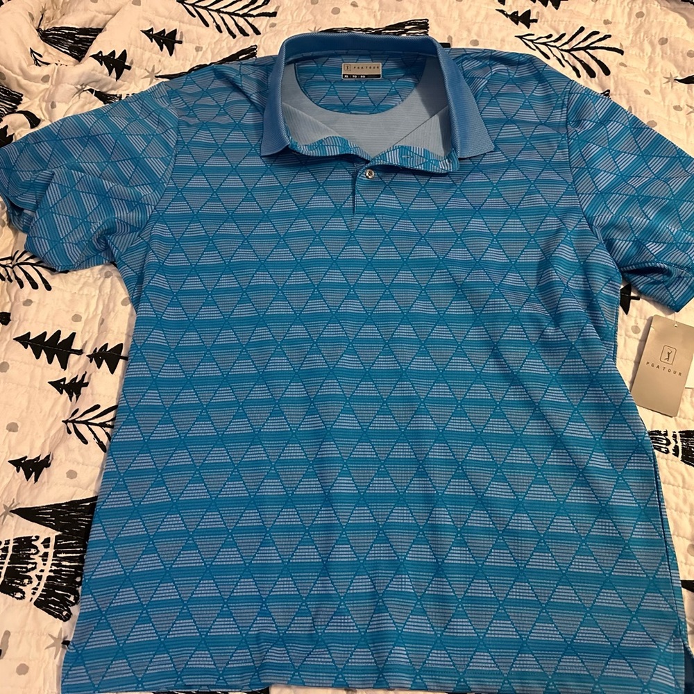 PGA Tour Blue Geometric Men's Polo Shirt